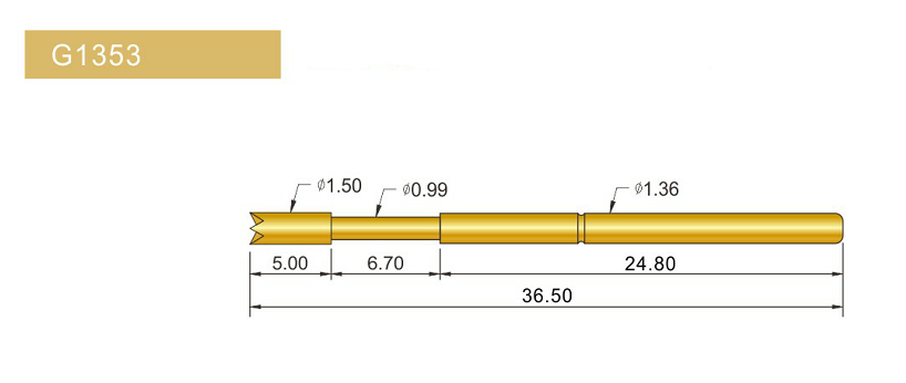 G1353-Q探針、四爪頭探針、1.36mm測試針、總長36.5mm、彈簧針圖片、測試針圖片、頂針圖片、探針圖片