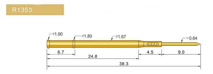 R1353-W探針套管、1.67mm測試針、總長38.3mm、彈簧針套管圖片、測試針套管圖片、頂針套管圖片、探針套管圖片